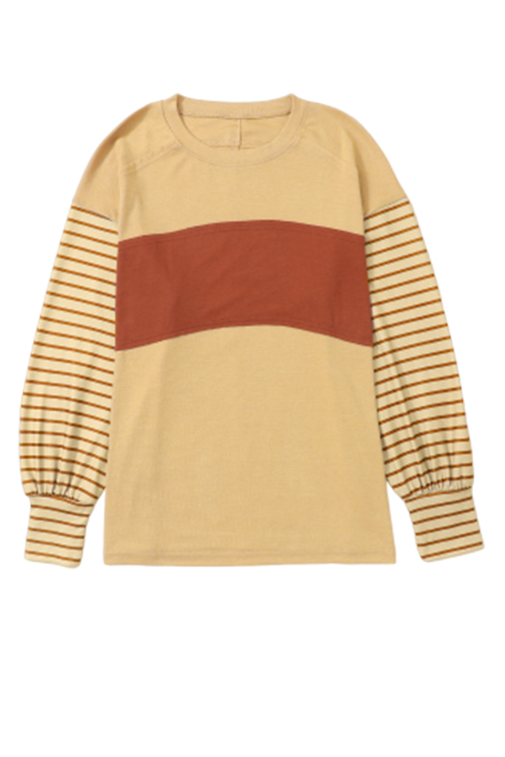 Flaxen Colorblock Striped Bishop Sleeve Top