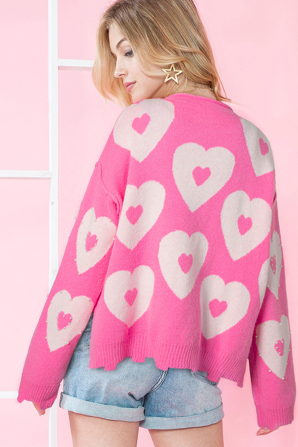 Multicolour Pearl Beaded Floral Drop Shoulder Sweater