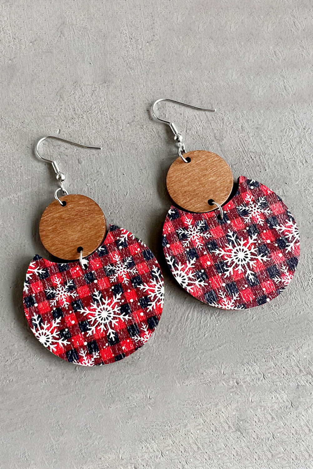 Multicolor Christmas Checker Graphic Wooden Earrings