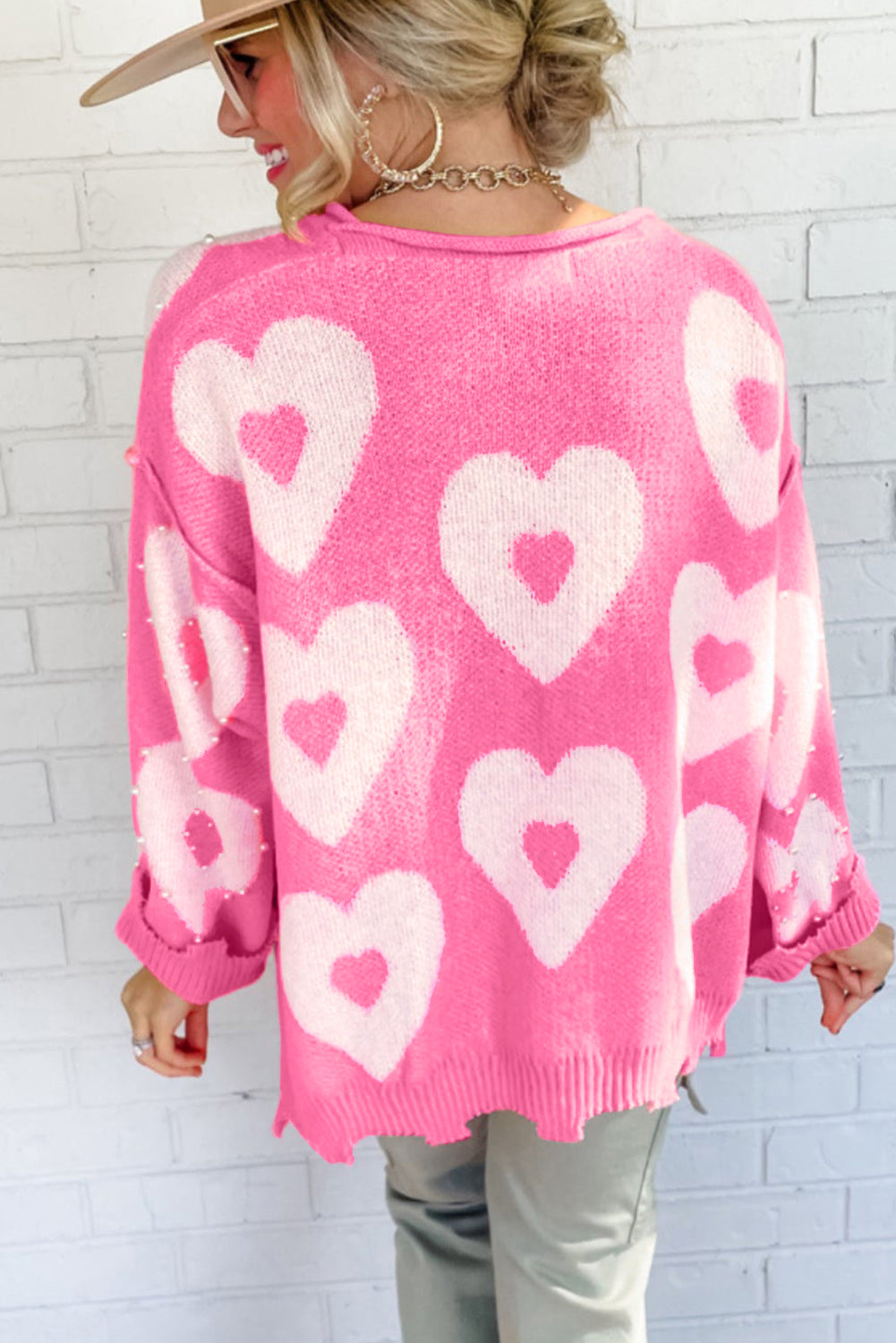Multicolour Pearl Beaded Floral Drop Shoulder Sweater
