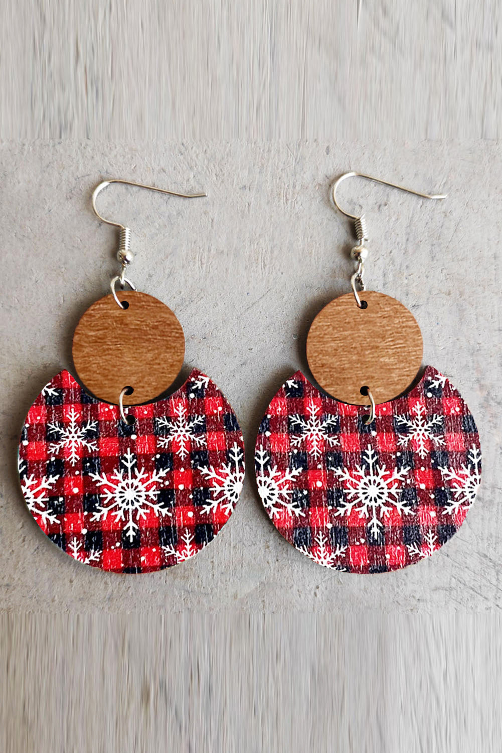 Multicolor Christmas Checker Graphic Wooden Earrings