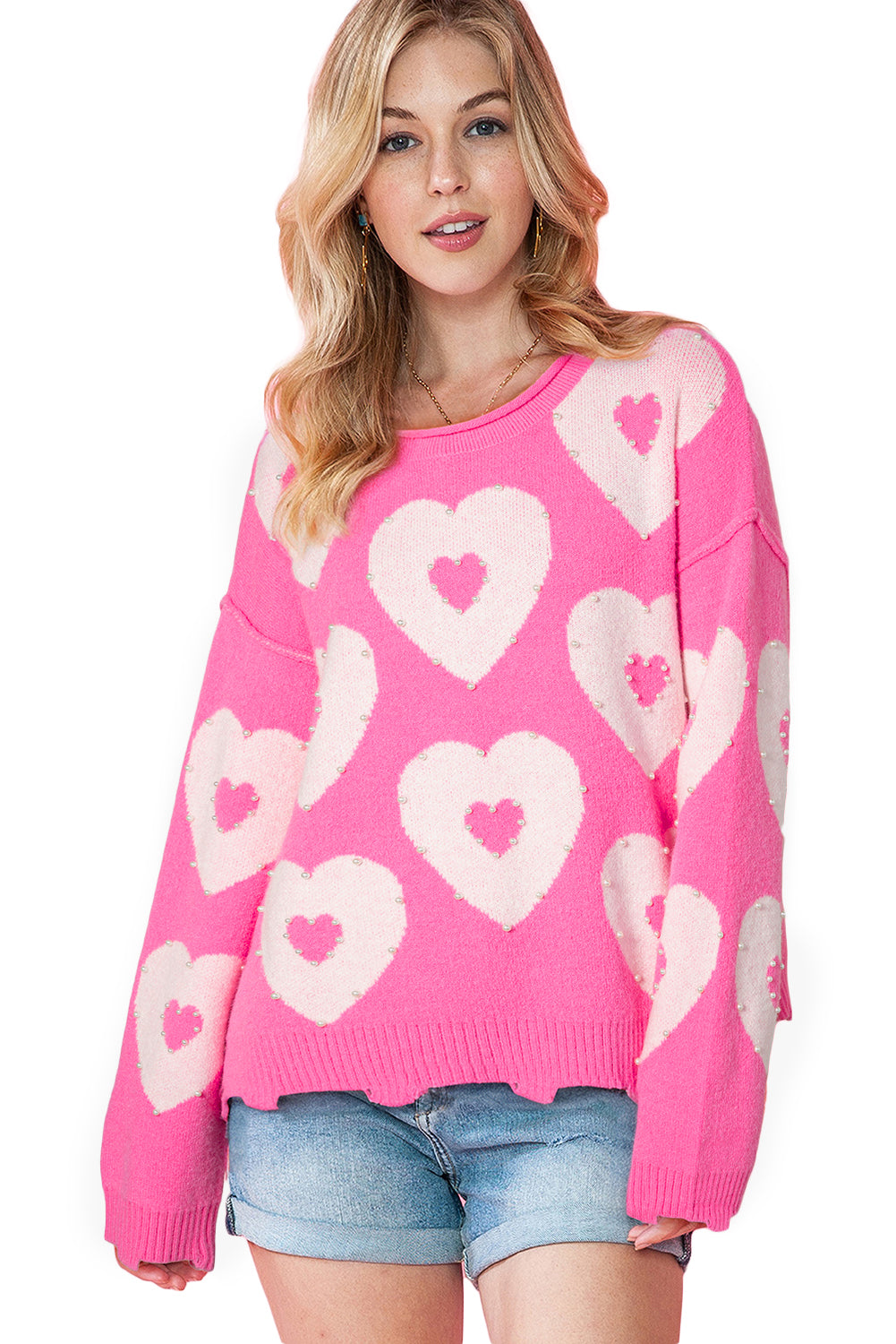 Multicolour Pearl Beaded Floral Drop Shoulder Sweater