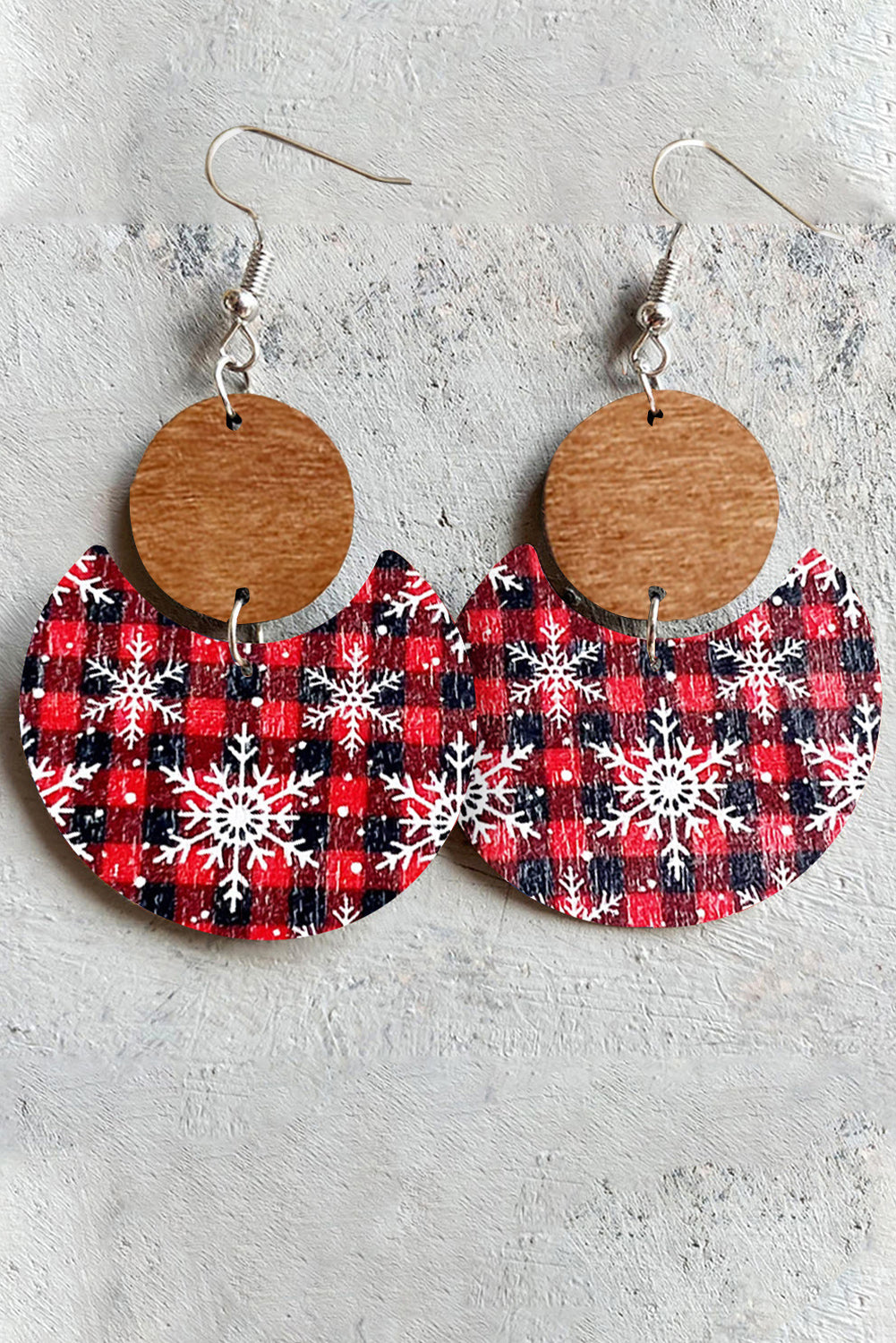 Multicolor Christmas Checker Graphic Wooden Earrings